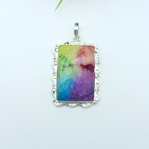 Natural Rainbow Solar Quartz Gemstone Pendants / Wholesale Pendants / Minimalist Pendants / Jewelry for Gift / 925 Sterling Silver Plated Pendant