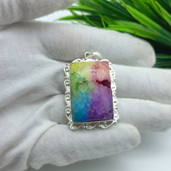 Natural Rainbow Solar Quartz Gemstone Pendants / Wholesale Pendants / Minimalist Pendants / Jewelry for Gift / 925 Sterling Silver Plated Pendant