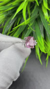 Natural Pink Quartz Octagon Solitaire Silver Ring, 925 Sterling Silver Ring, Engagement - Wedding Ring, Dainty American Diamond Jewelry