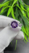 Natural Purple Amethyst Round Solitaire Silver Ring, 925 Sterling Silver Ring, Engagement - Wedding Ring, Dainty American Diamond Jewelry